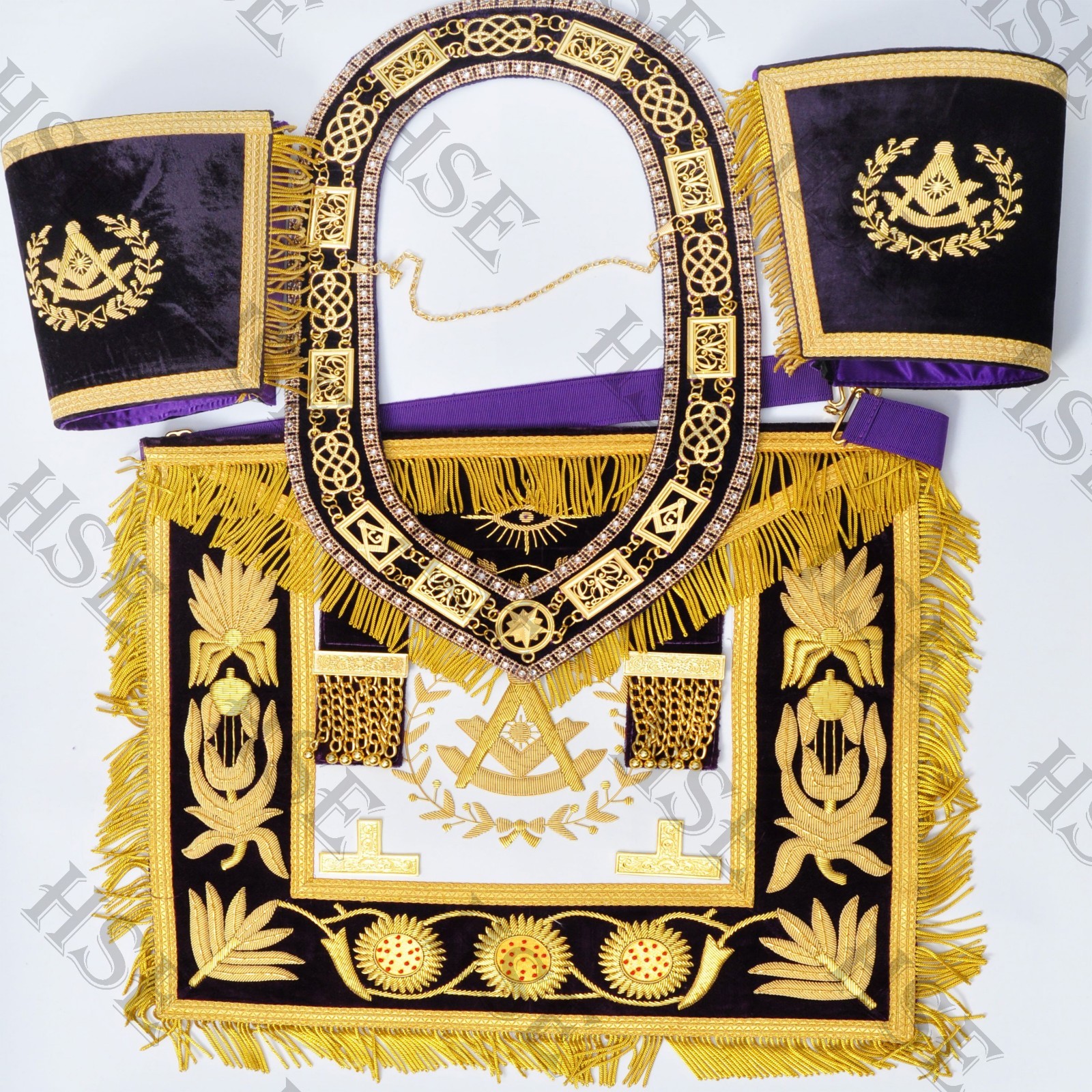 NEW EMBROIDERED GRAND LODGE PAST MASTER APRON WITH COLLAR & CUFFS PURPLE-HSE