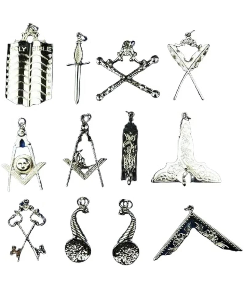 Masonic Blue Lodge Officer Aprons, Chain Collar with jewel,Glove Set Pack of 12