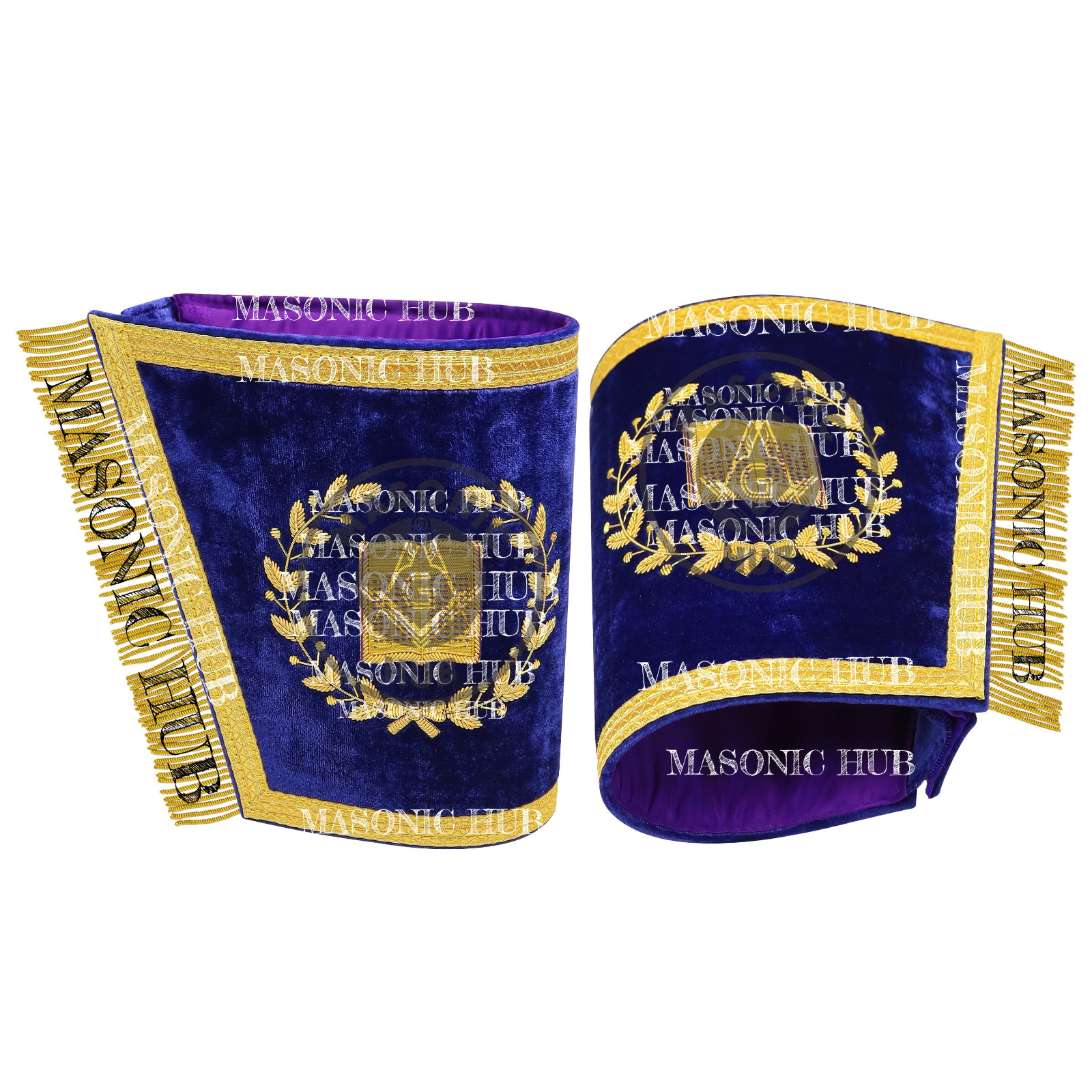 Masonic Grand Lodge Lecturer Cuffs Set – Hand Embroidered Gold Bullion